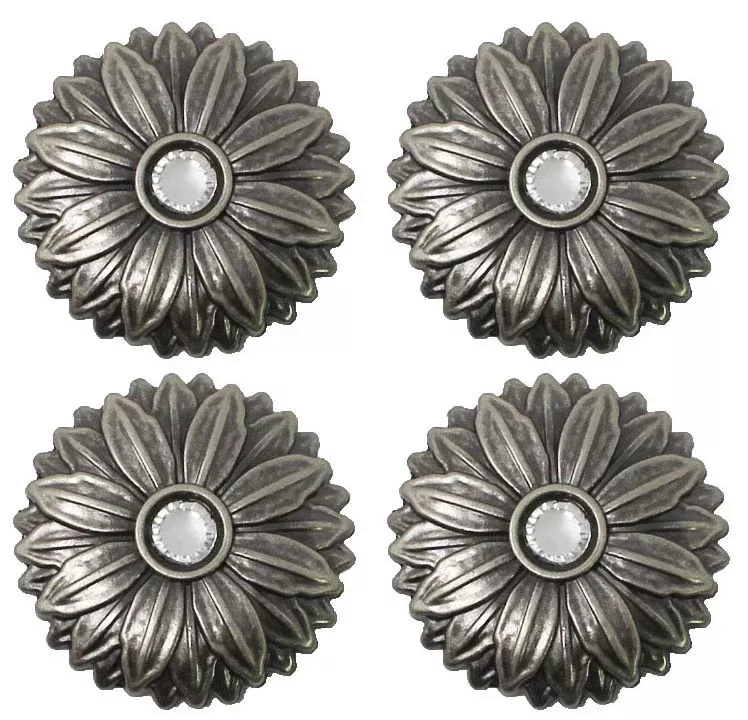 Set of 4 Conchos Western Saddle Tack Engraved Rhinestone Co523