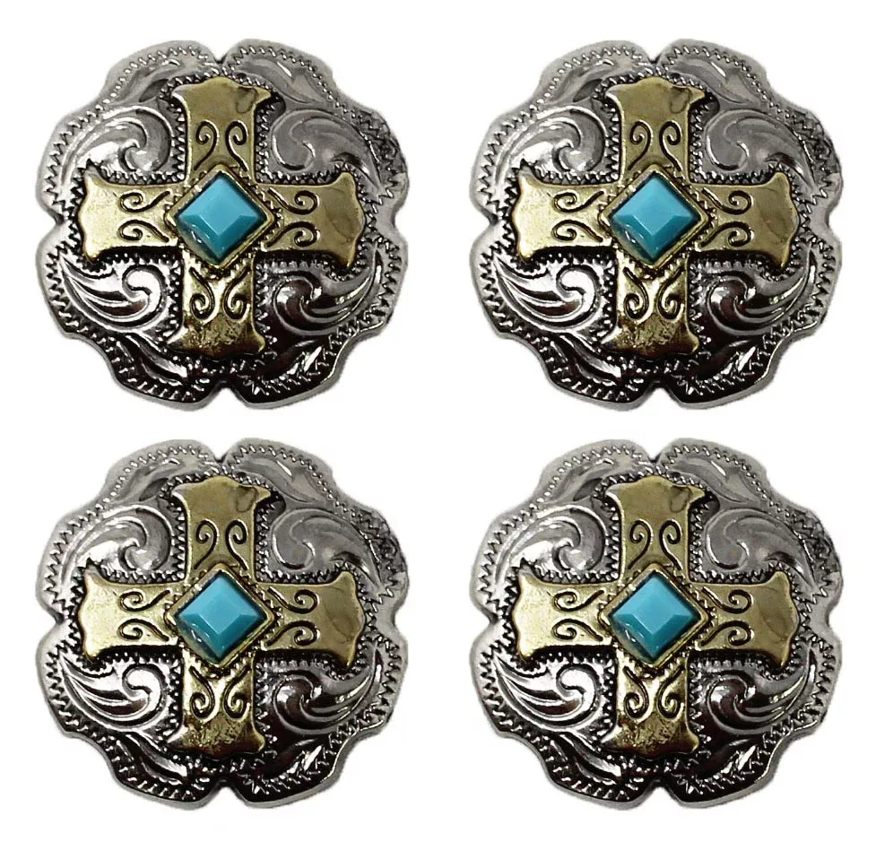 Set of 4 Conchos Western Saddle Tack Turquoise Stone Co545