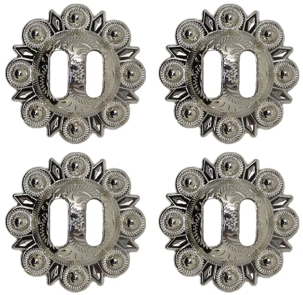 Set of 4 Conchos Western Saddle Tack1-1/2" Berry Silver Slotted Co525