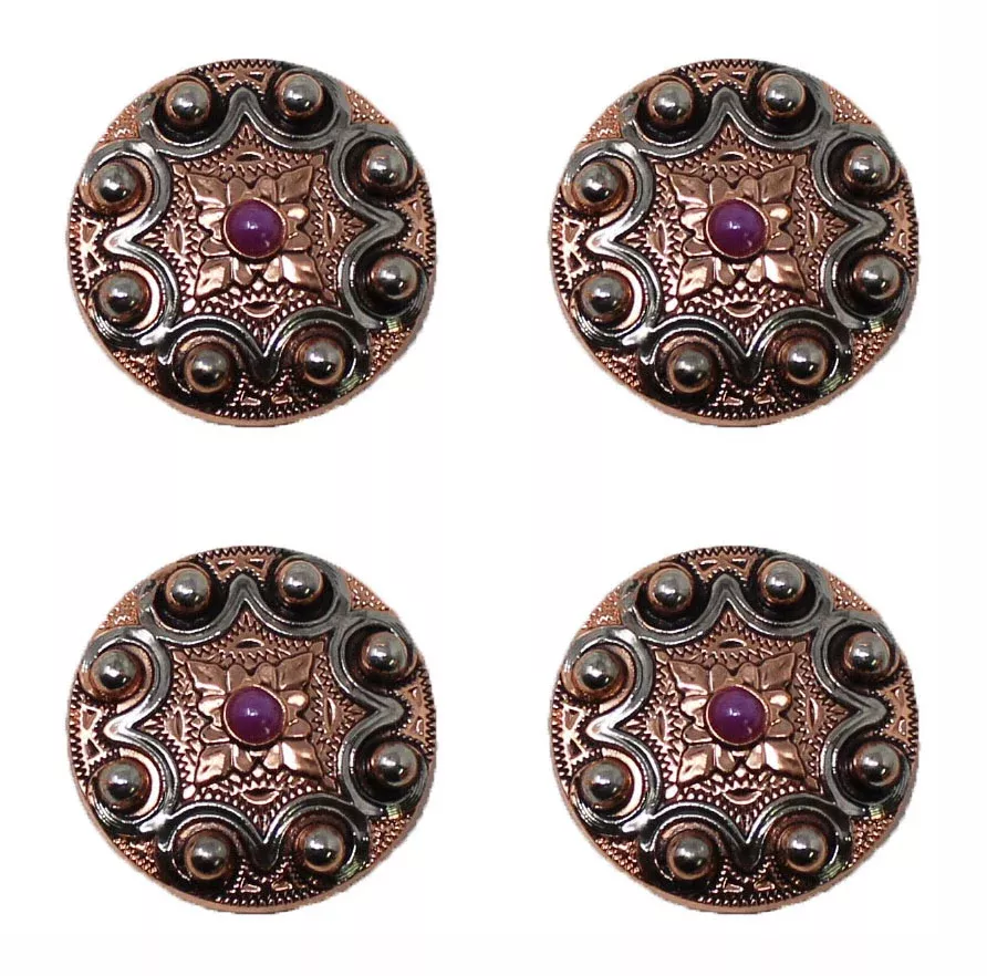 Set of 4 Screw Back 1-1/4" Western Engraved Purple Stone Conchos CO574