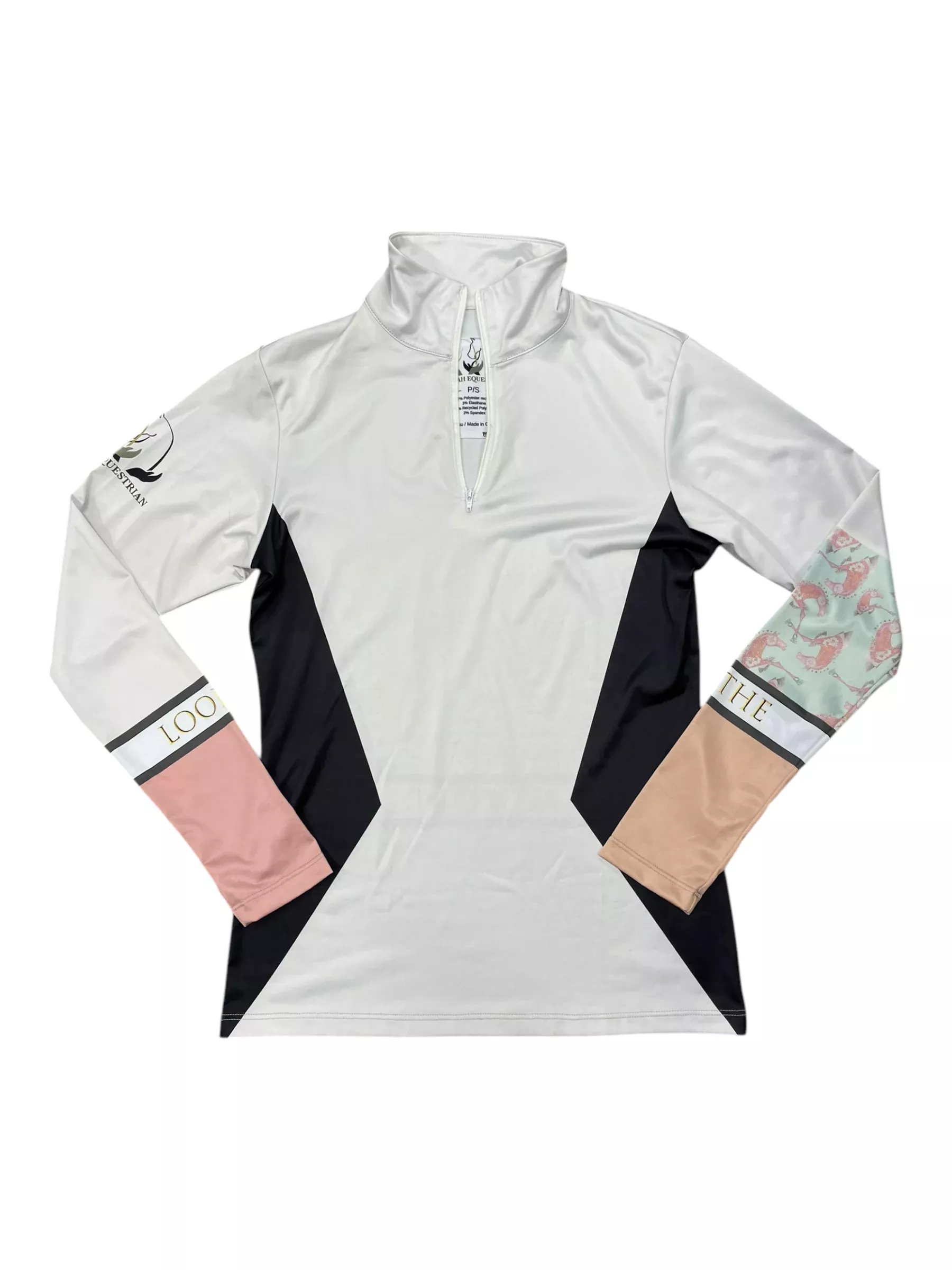 Shanah Equestrian 1/4 Zip Top - White/Design - S - USED