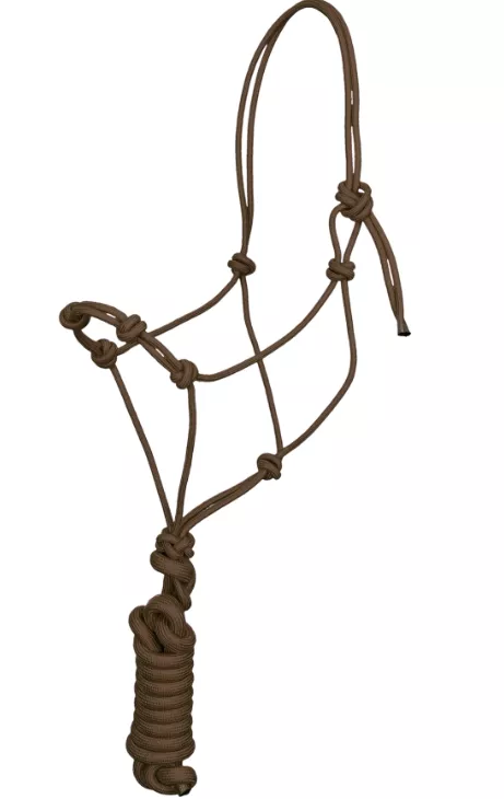 Shiloh - Four Knot Training Rope Halter w/ 10' Removeable Lead (One Size) - Brown