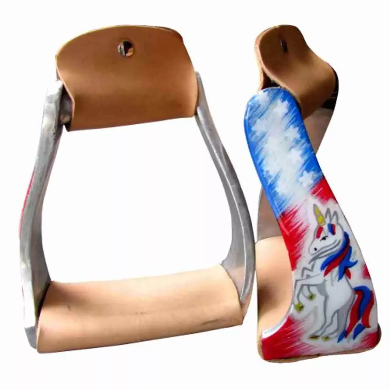 Shiloh Showman Pony Stirrups Red, White, and Blue Unicorn and Stars