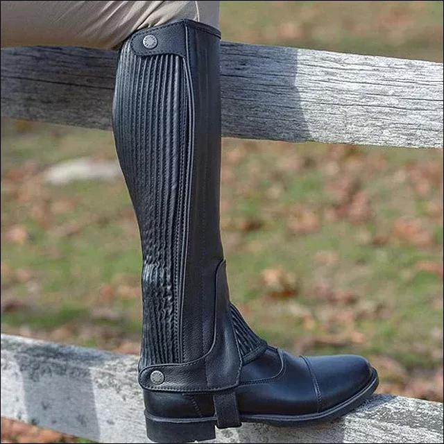 Shires Premium Pebbled Leather Half Chaps Close-Fit Elastic Calf Improved Design