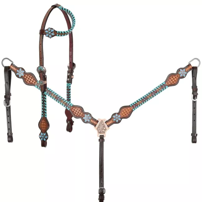 Showman Turquoise Trailblazer One Ear Headstall and Breastcollar