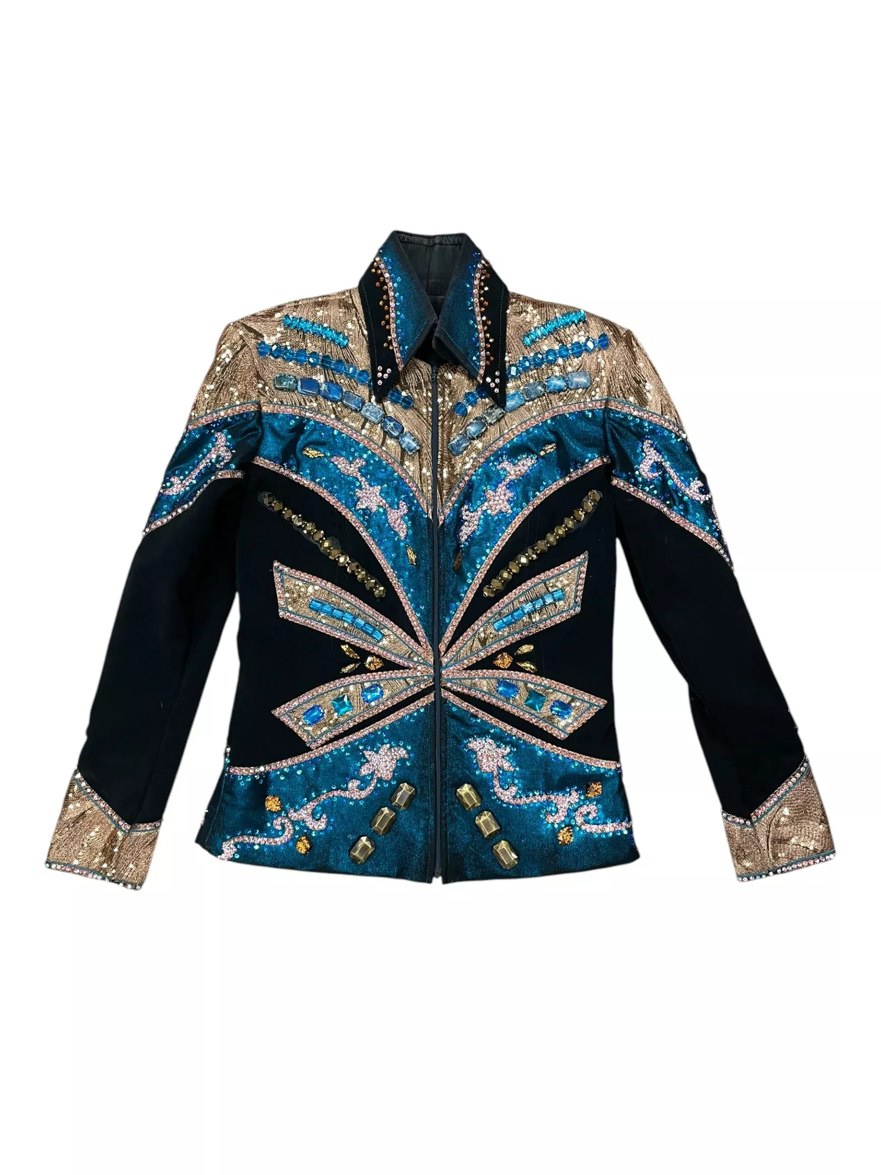 Showmanship Jacket - Black/Blue/Gold - Custom Measurements - USED