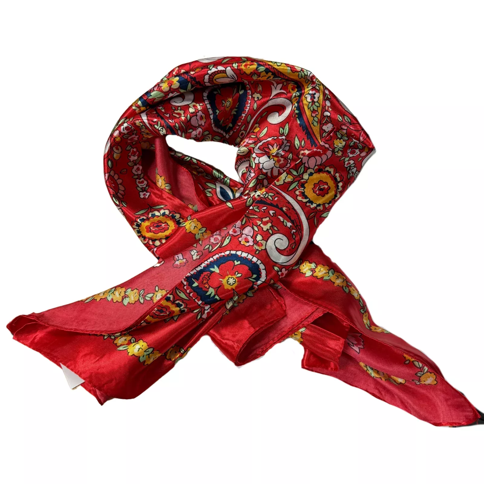 Silk Square Scarf in Red Paisley/Floral