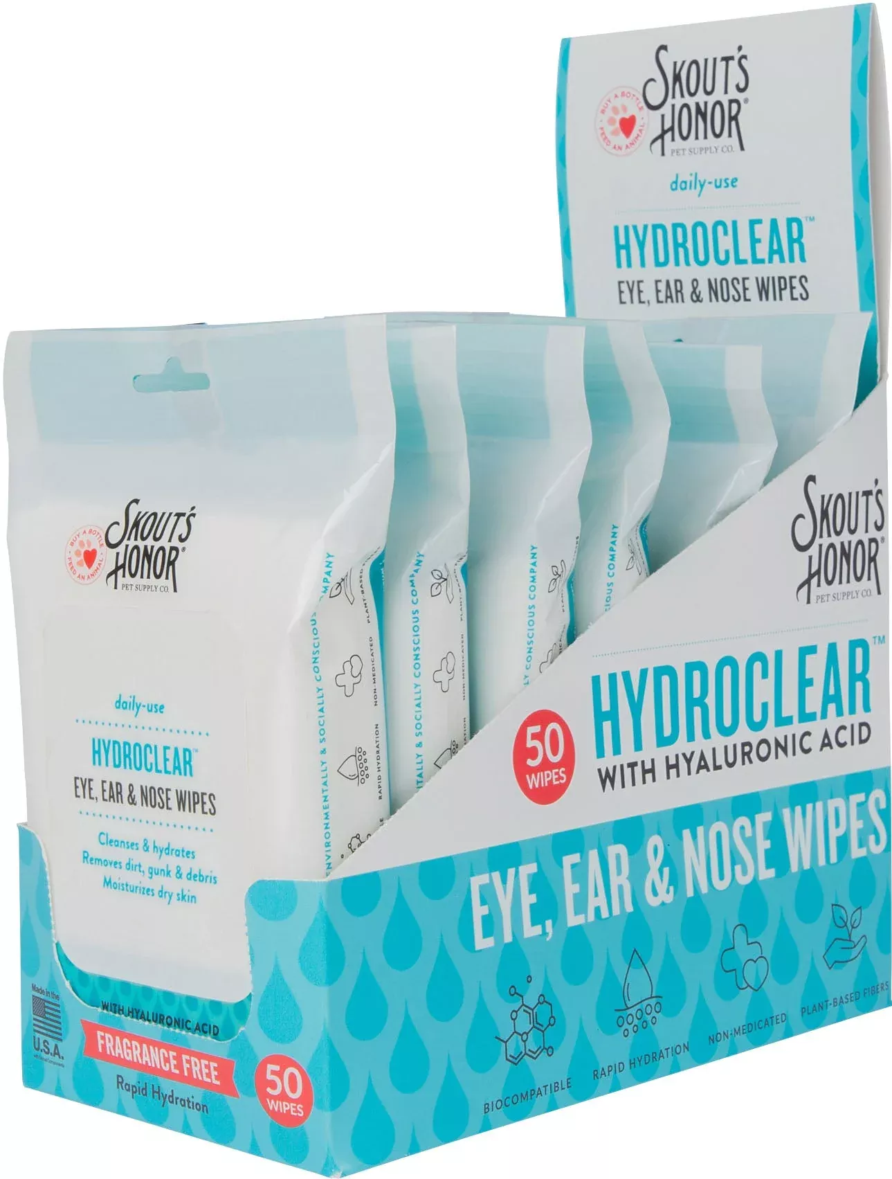 Skout's Honor HydroClear Eye, Ear & Nose Wipes for Pets