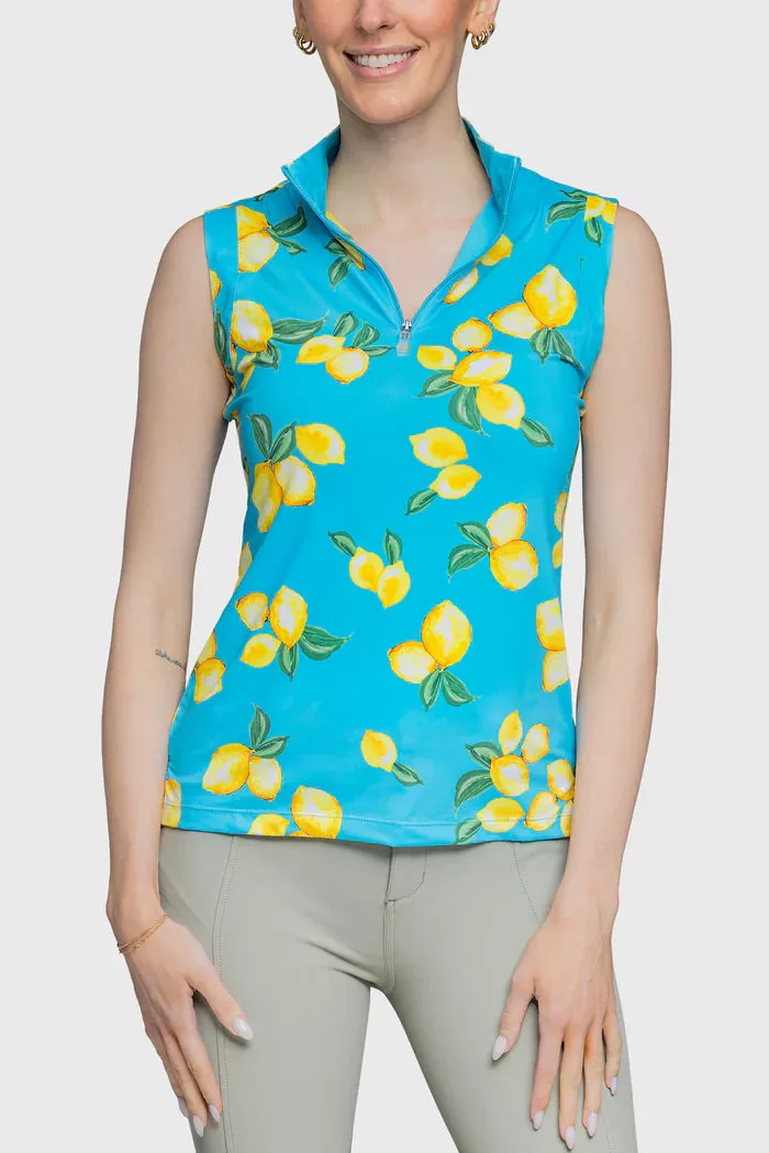 Sleeveless Ruched Back Tank Azure Lemons 1/4
