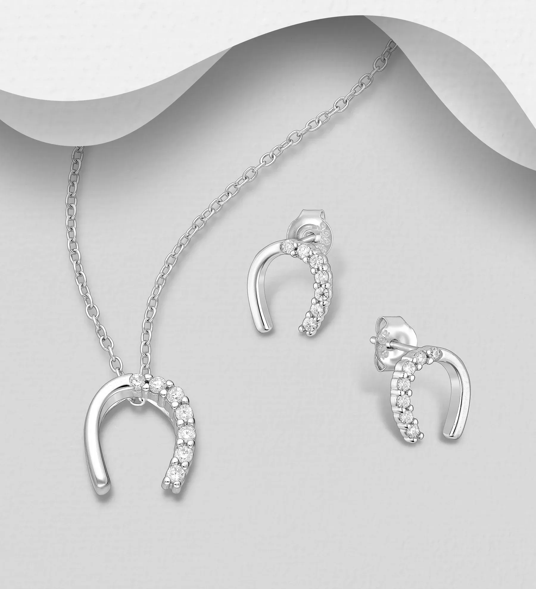 Sterling Silver CZ Horseshoe Jewelry Set