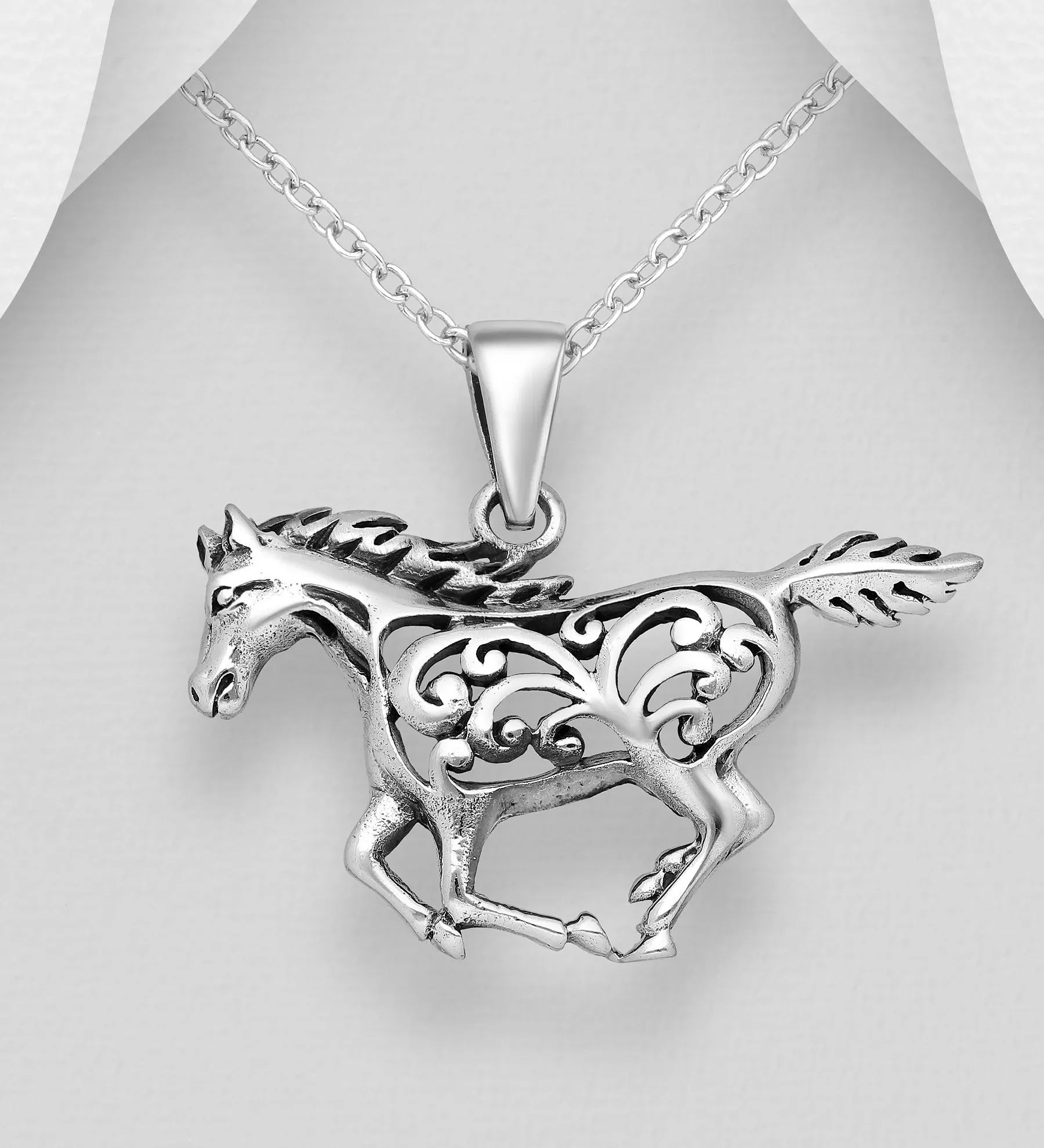 Sterling Silver Freedom Running Horse and Swirl Pendant