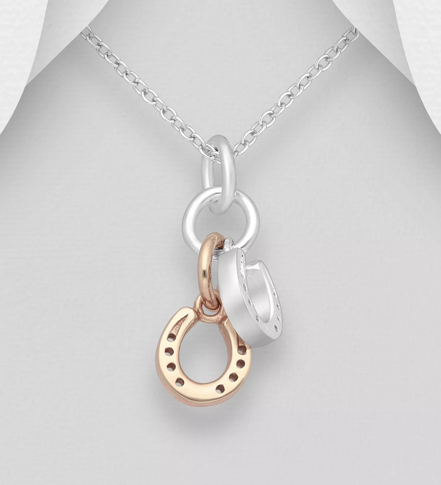 Sterling Silver & Pink Gold Horseshoe Pendant Necklace