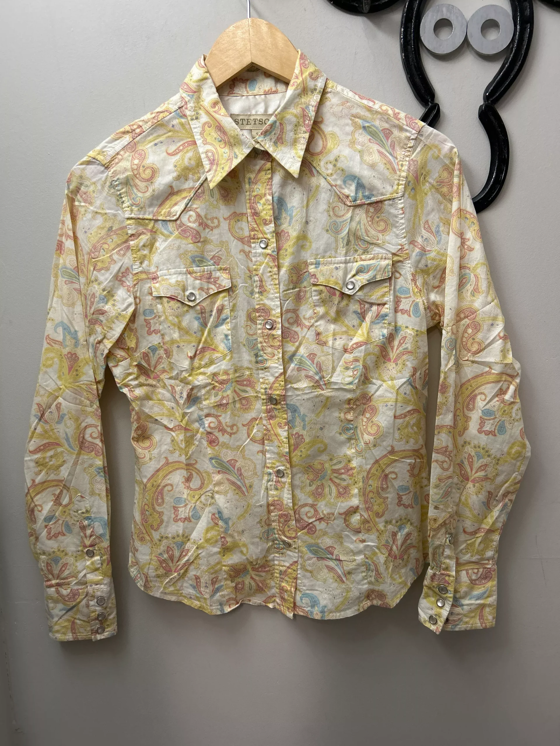 Stetson Western Shirt Yellow Paisley Small