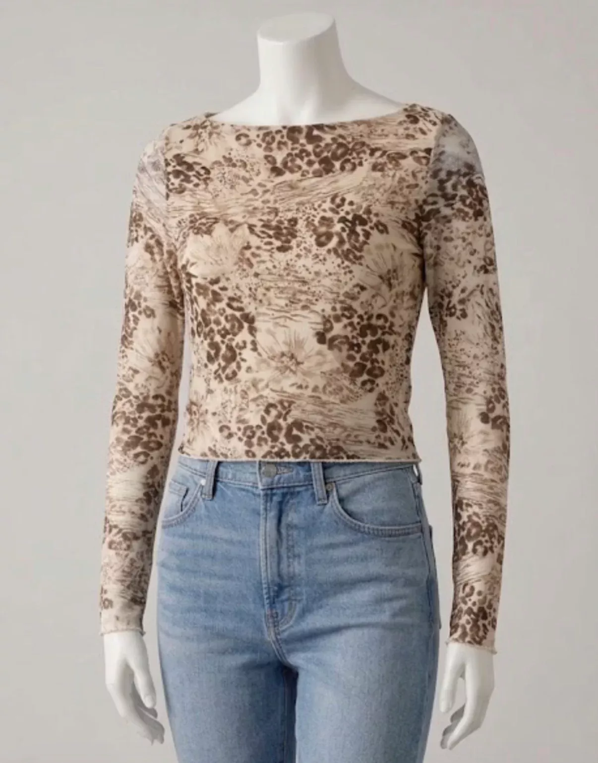 Taupe Multi Print Mesh Top