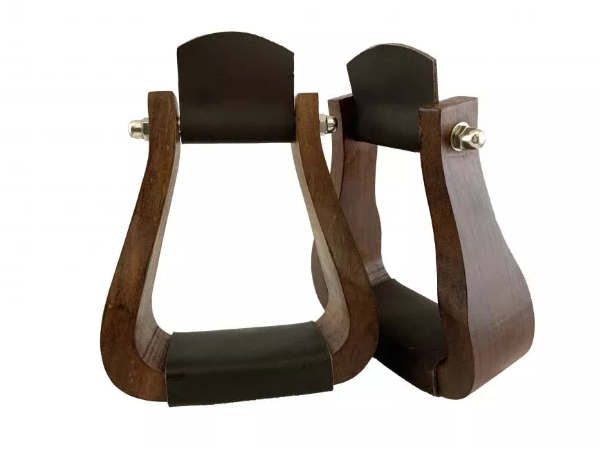 TEAK WOOD STIRRUP WITH LEATHER FOOT PAD