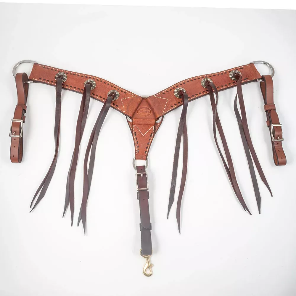 Teskey's 3" Dark Oil Roughout Buckstitch Breast Collar With Strings