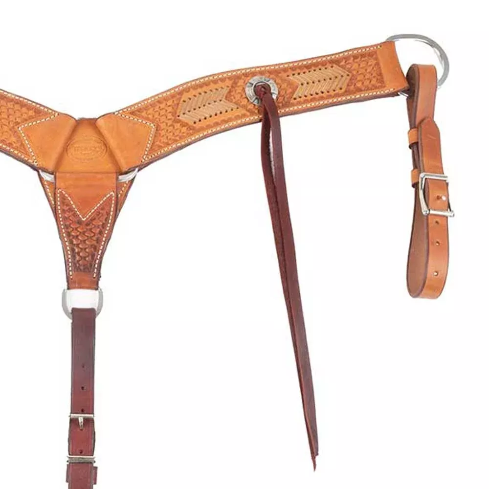Teskey's Basket Stamped Breast Collar w/Rawhide and Conchos