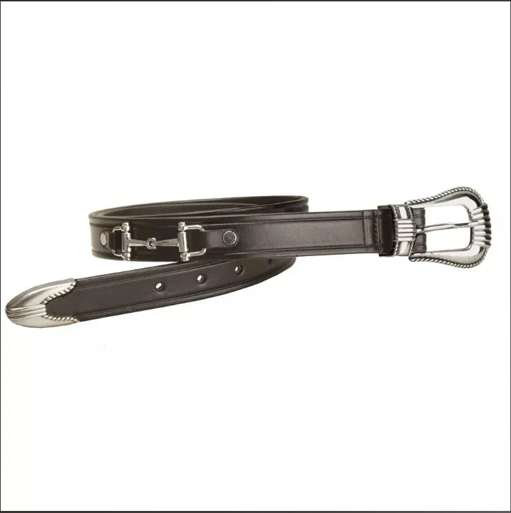 Tory Leather - Black Belt with Silver Bits & 3-Piece Buckle Set