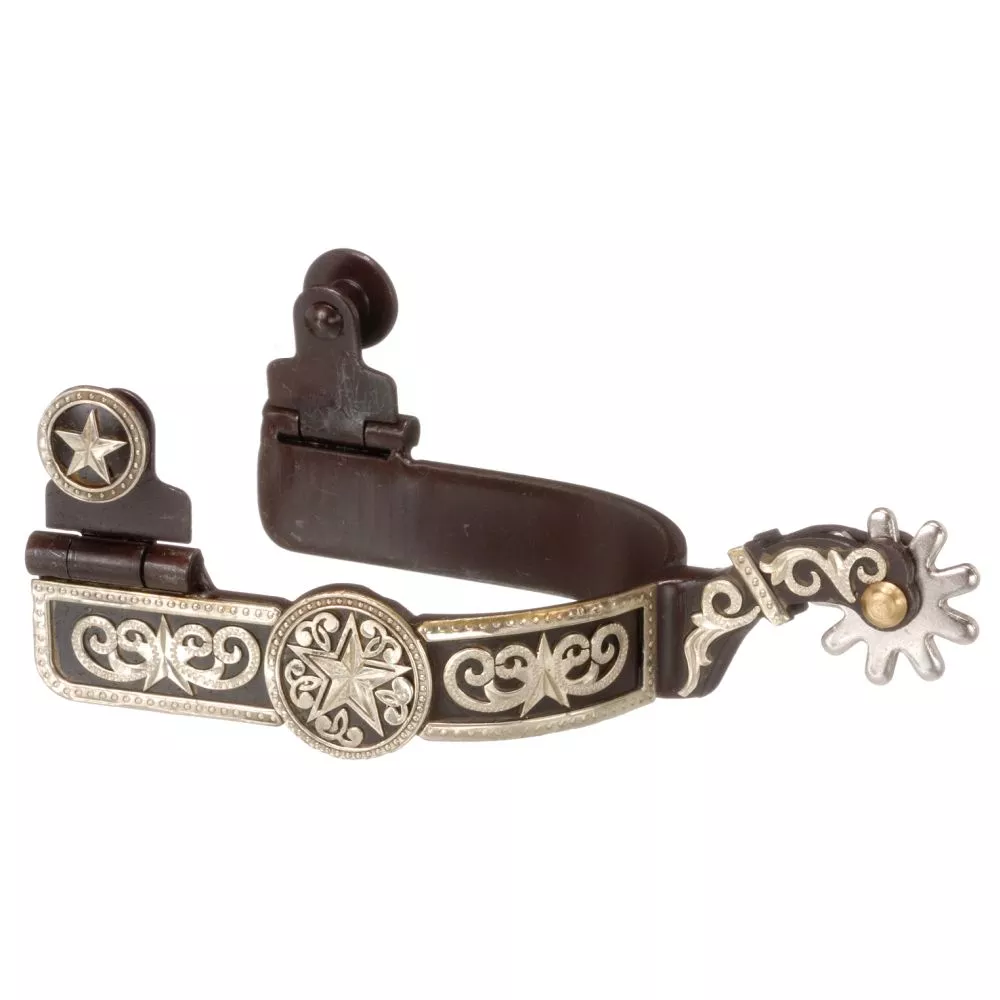 Tough1 Antique Brown Spurs with Engraved Star Overlay