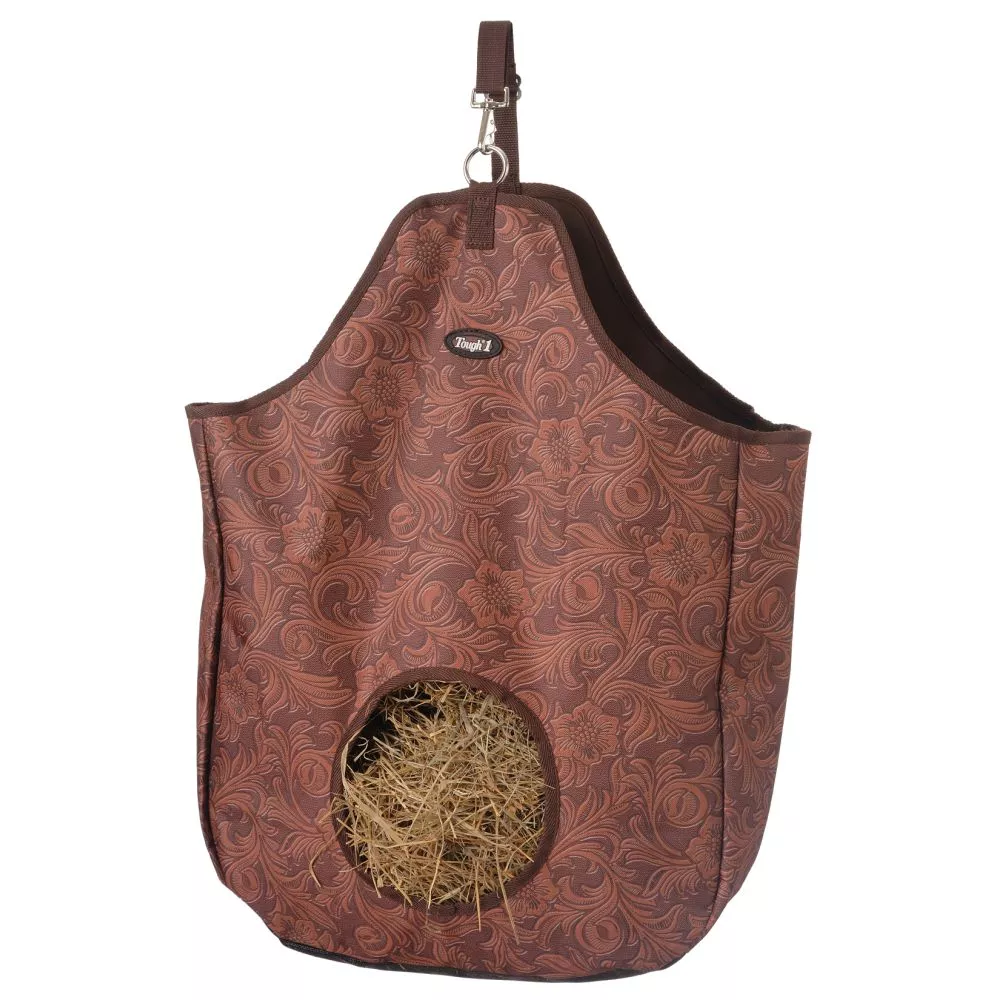 Tough1 Brown Tooled Leather Nylon Hay Tote
