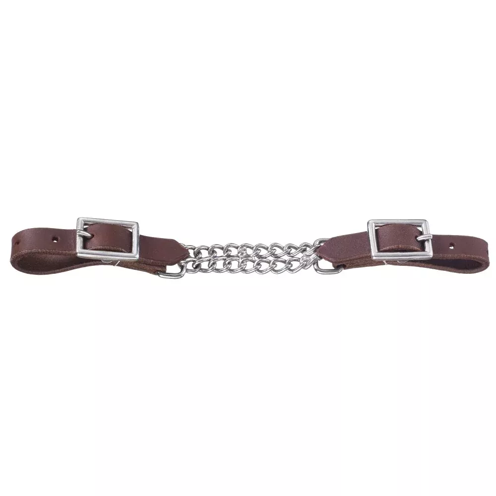 Tough1 Harness Leather Curb Strap with Double Chain