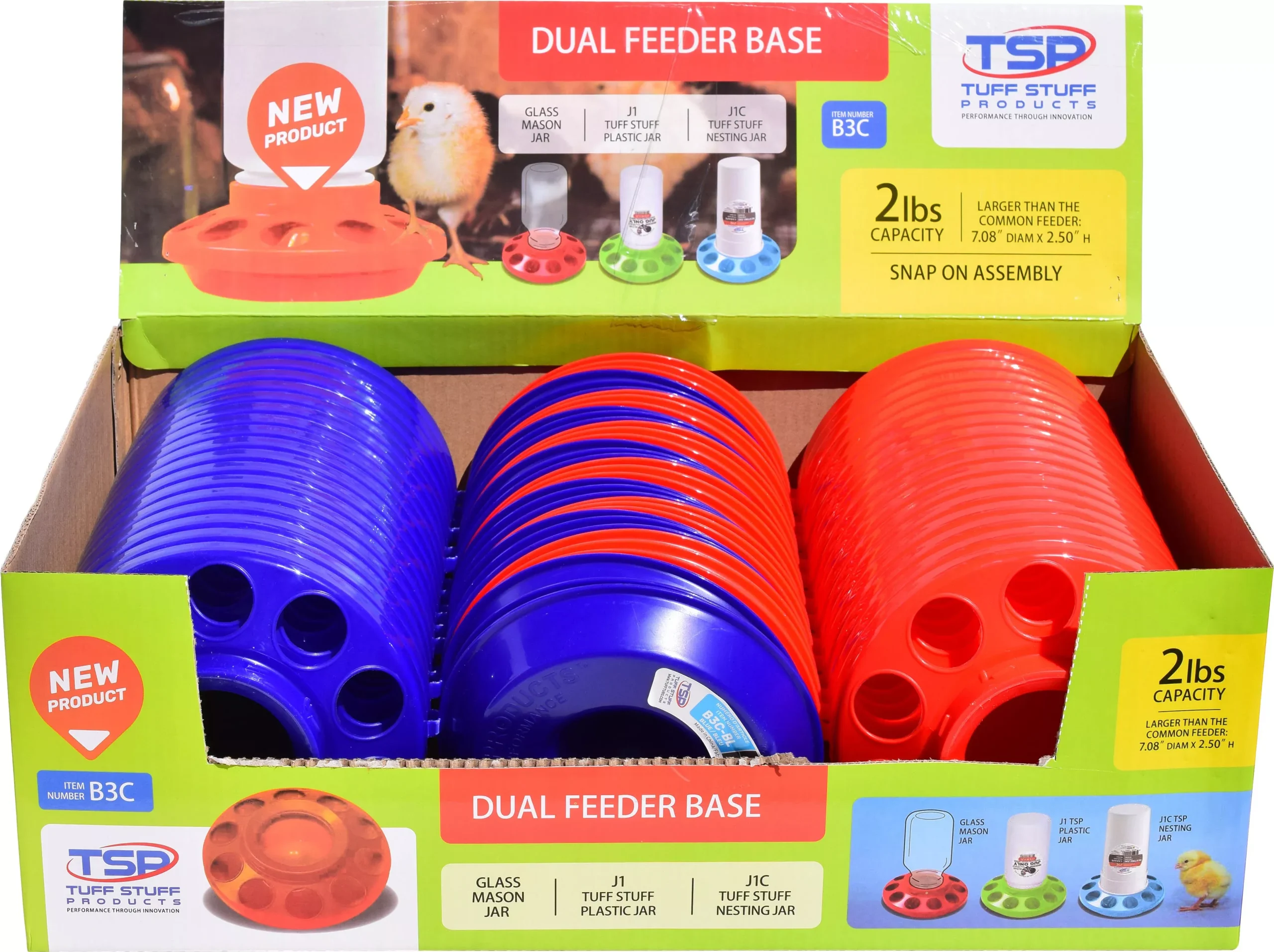 Tuff Stuff Dual Feeder Base, Blue/Red