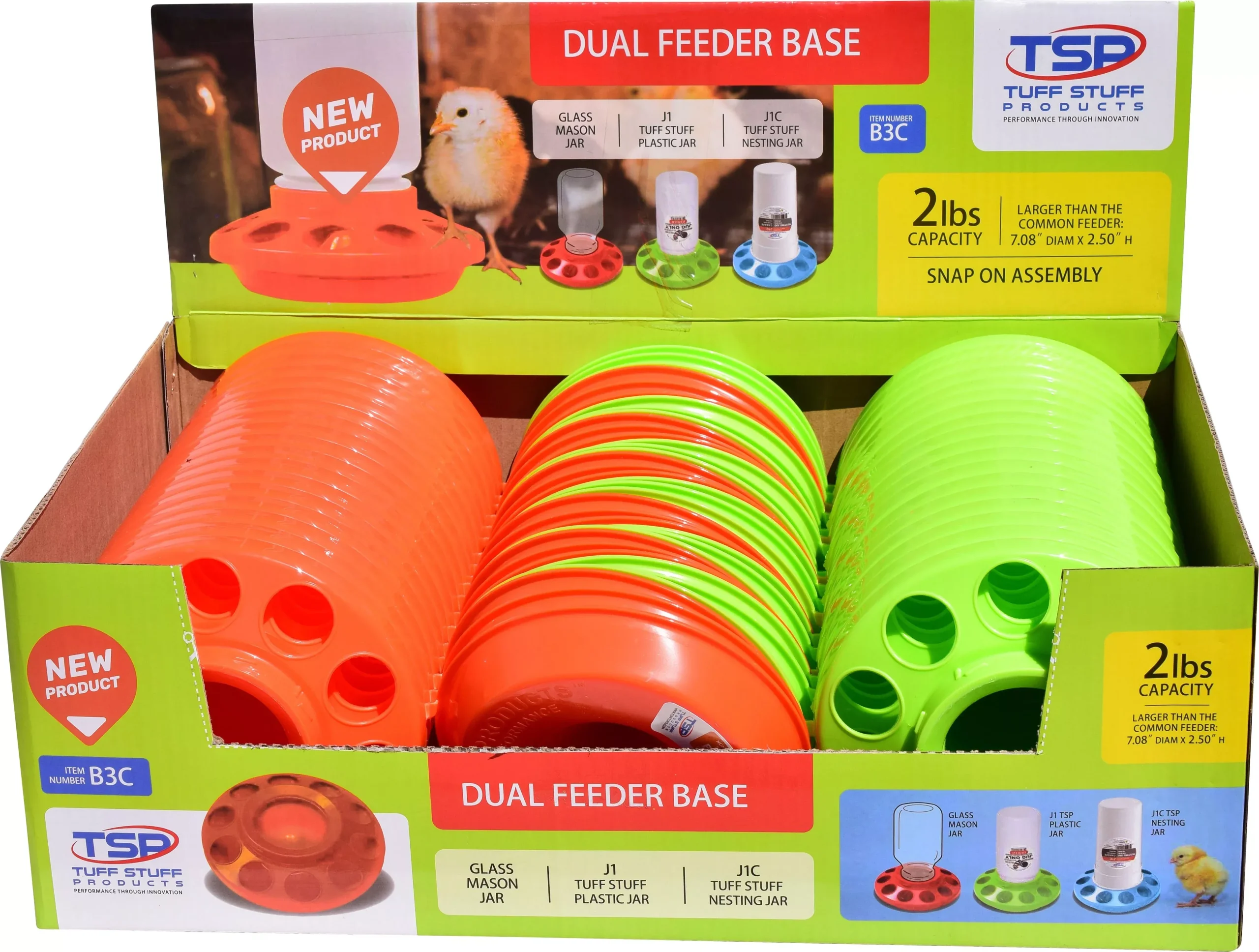 Tuff Stuff Dual Feeder Base, Green/Orange
