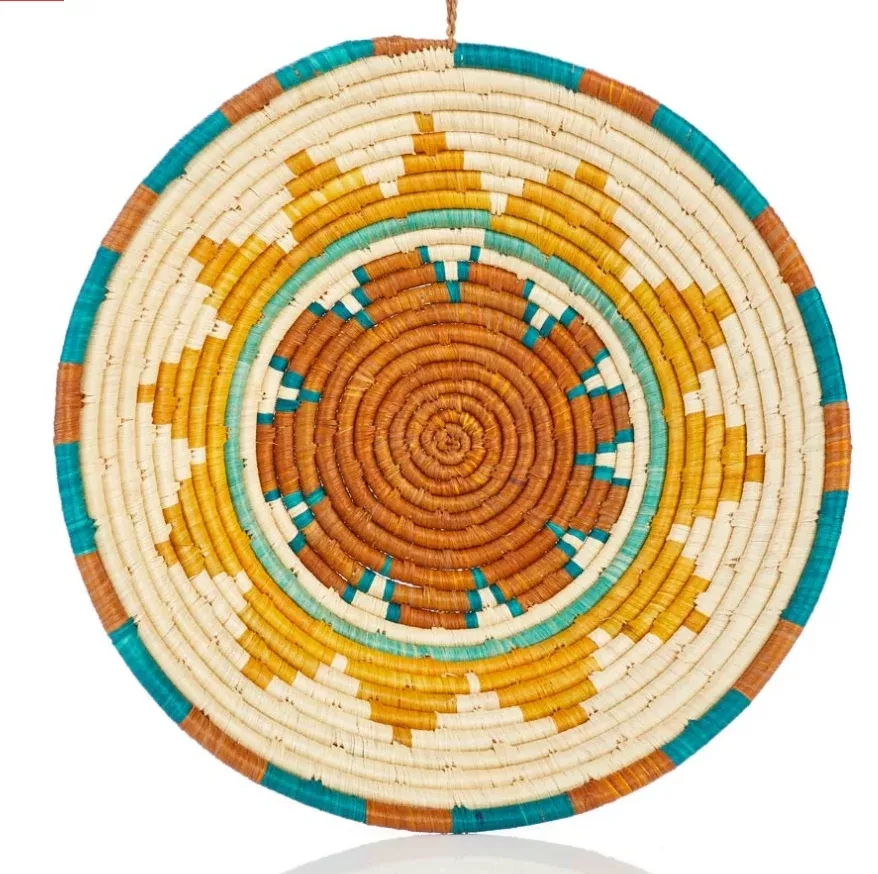 Turaco Feather Teal Raffia Basket