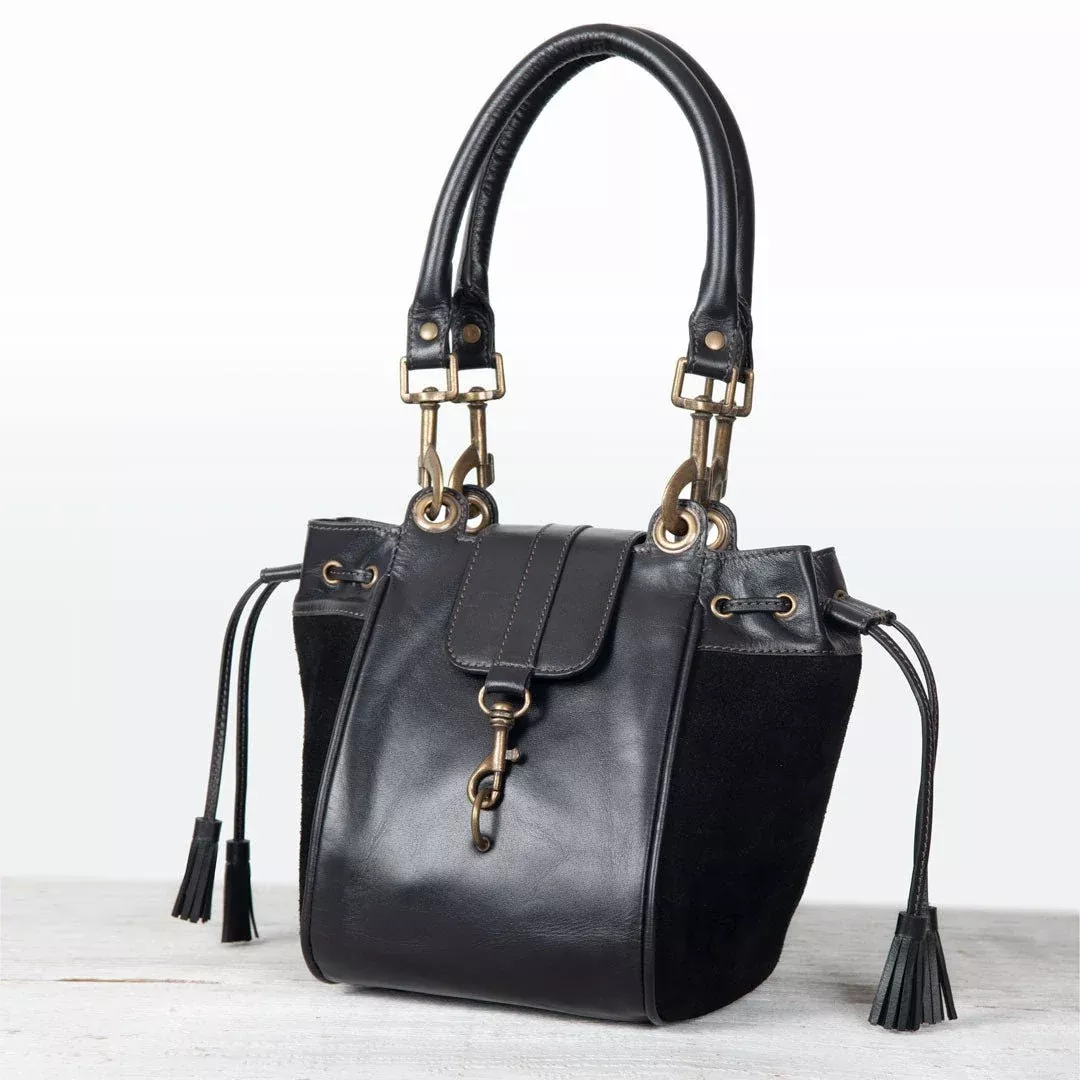 Urban Equestrian Cassidy - Luxury Leather Bucket Handbag in Black