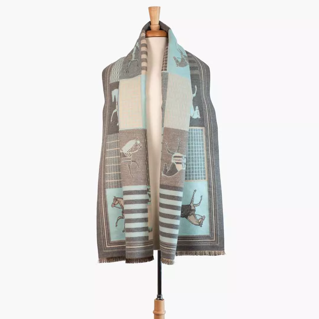Urban Equestrian Devon -Aqua Equestrian Motif Luxe Shawl