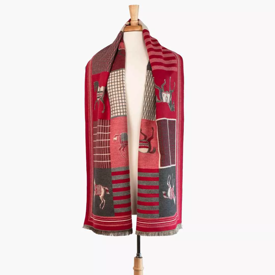 Urban Equestrian Devon -Crimson Equestrian Motif Luxe Shawl