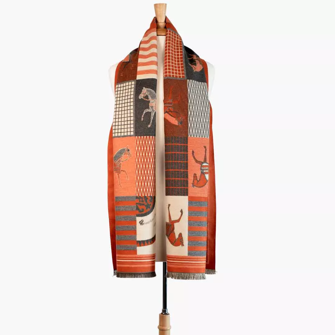 Urban Equestrian Devon -Tangerine Equestrian Motif Luxe Shawl