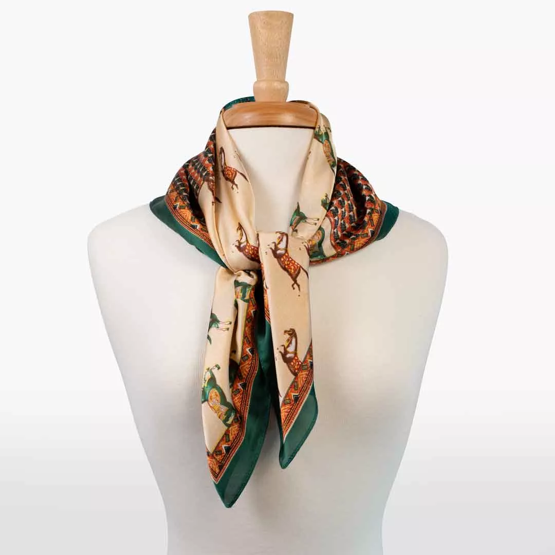 Urban Equestrian Empire - Stylized Equestrian Pattern Multi-Color w/ Emerald Border Scarf