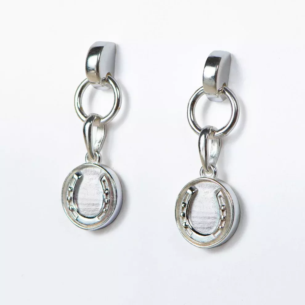 Urban Equestrian - Engraved Horseshoe Earrings - Medallion - Sterling Silver