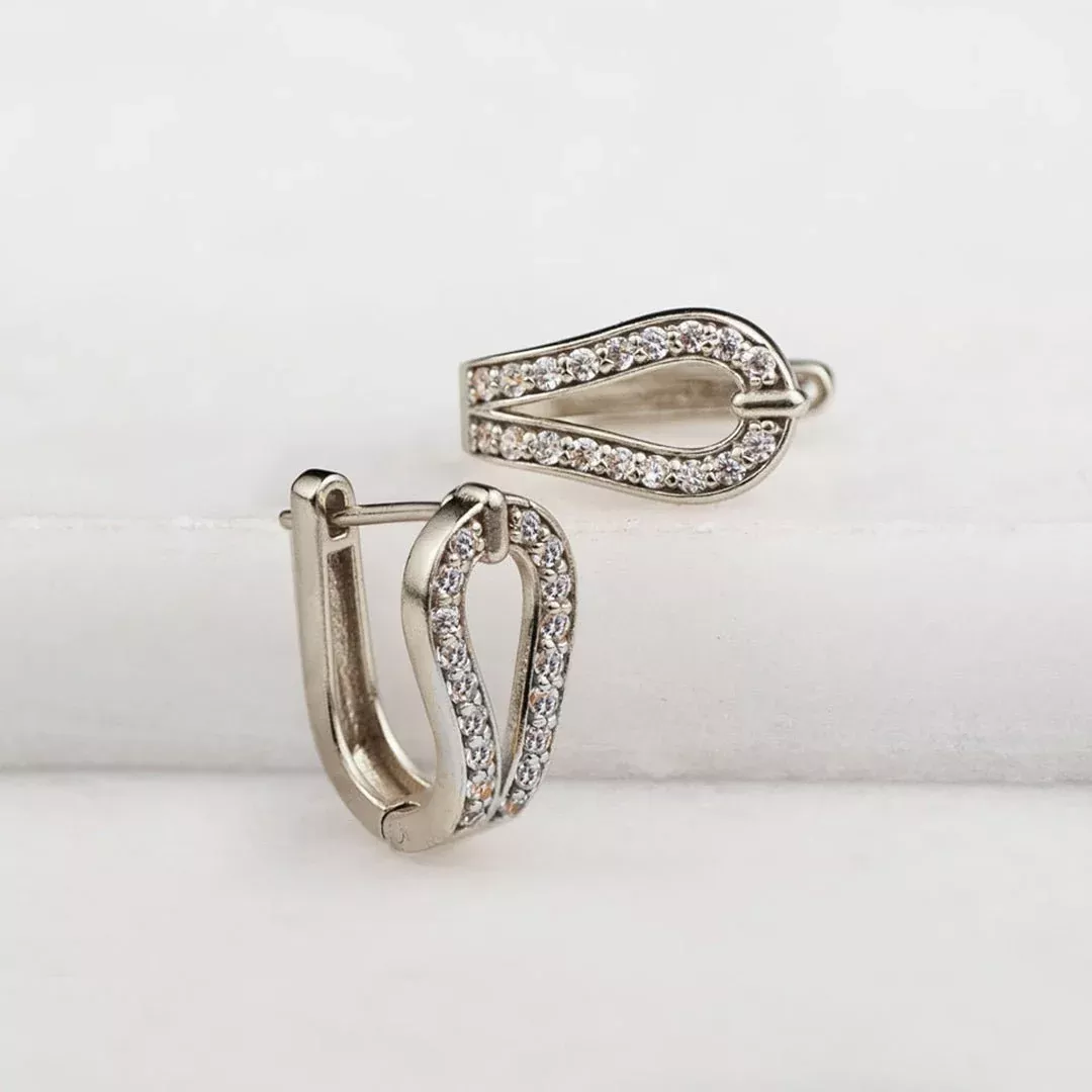 Urban Equestrian - Levade - Moissanite Clear Stone Sterling Silver Horseshoe Earring