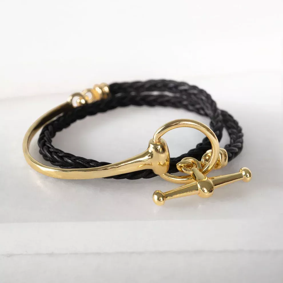 Urban Equestrian - Odeza - Wrap Around Horse Bit Bracelet - Gold/Black - Medium