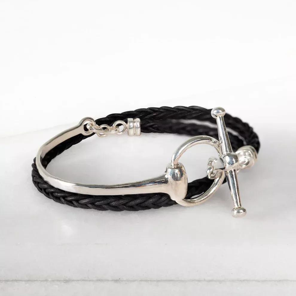 Urban Equestrian - Odeza - Wrap Around Horse Bit Bracelet - Silver/Black - Medium