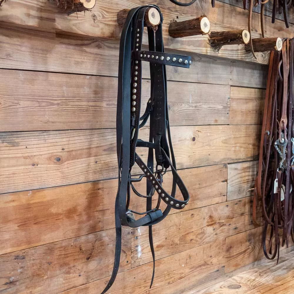 Vintage 1940's Black w/ Nickel Plated Studs Bridle Rig & Bit