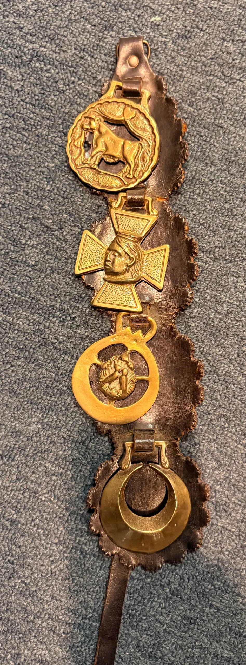 Vintage Harness brass on leather antique straps
