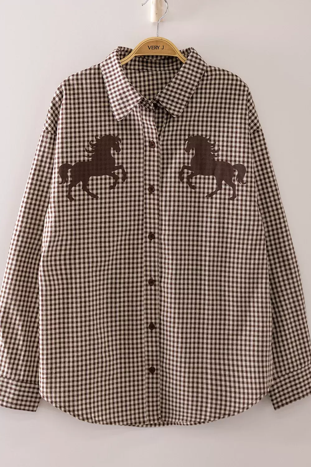 W Checker Horse Shirt-Chocolate