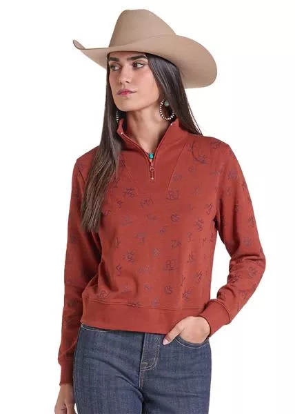 W PANHANDLE SLIM RANCH BRAND 1/4 ZIP PULLOVER-Rose/Mauve