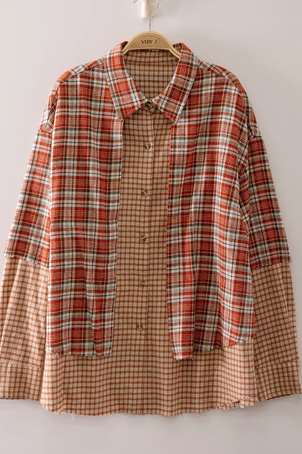 W Patchwork Plaid Shirt-Red