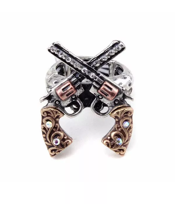 ( W966 )VINTAGE METAL DOUBLE PISTOL STRETCH RING