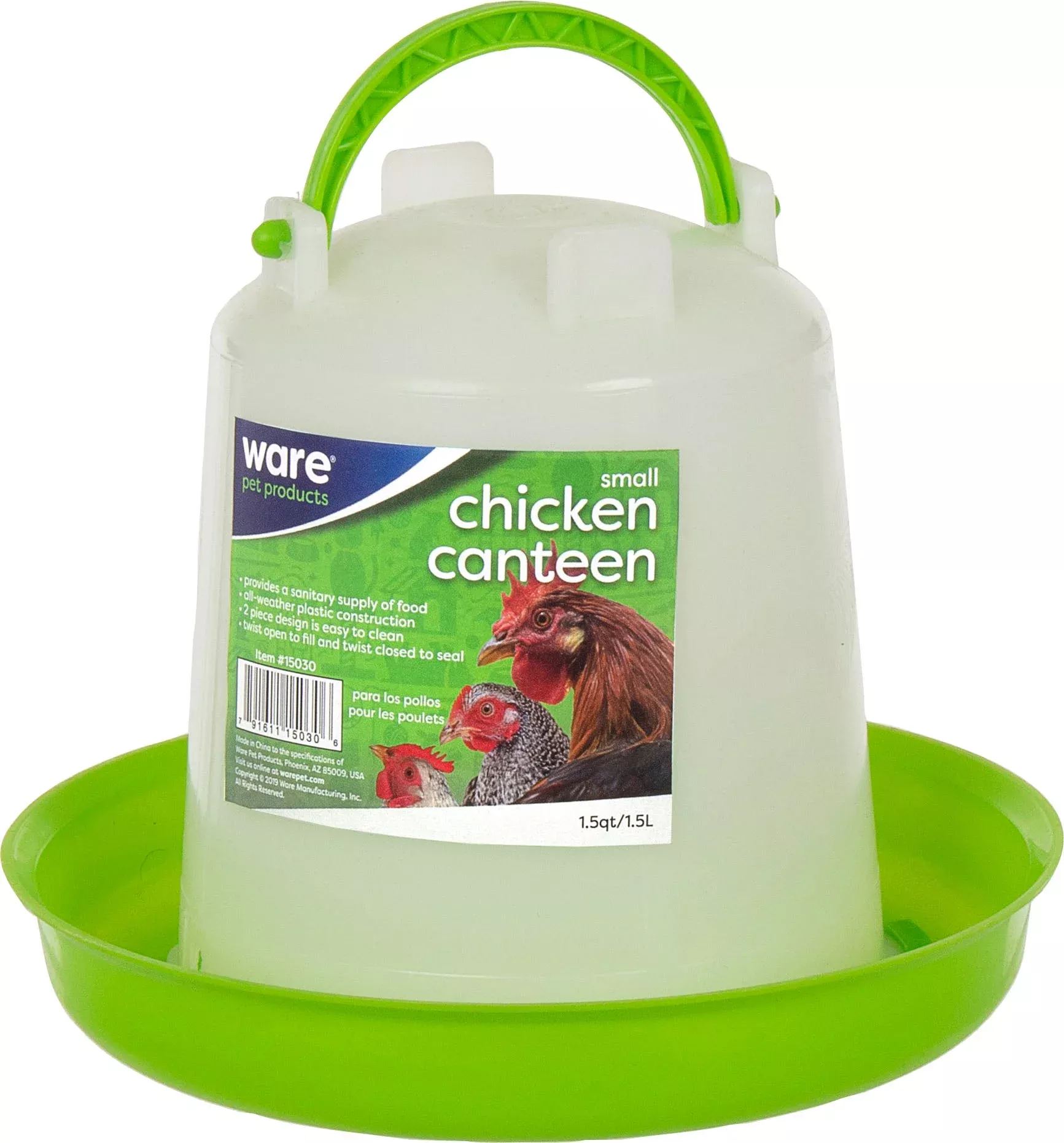 Ware Chicken Canteen Plastic Waterer 1 qt Small Green