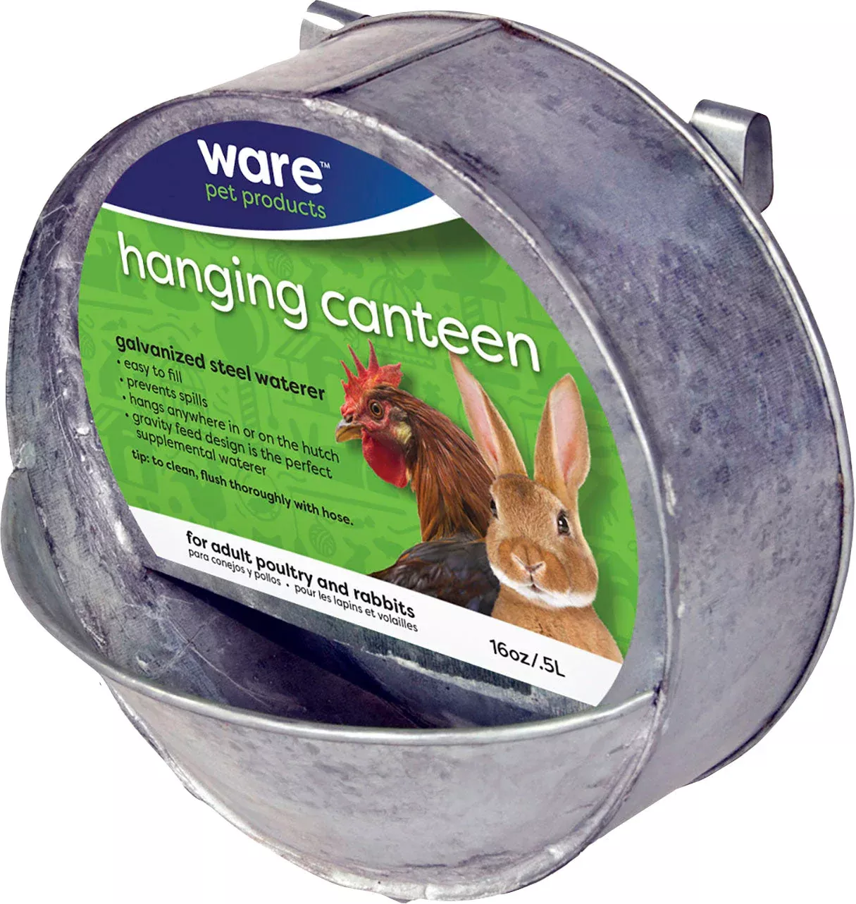 Ware Metal Hanging Chicken Canteen Waterer 16 oz
