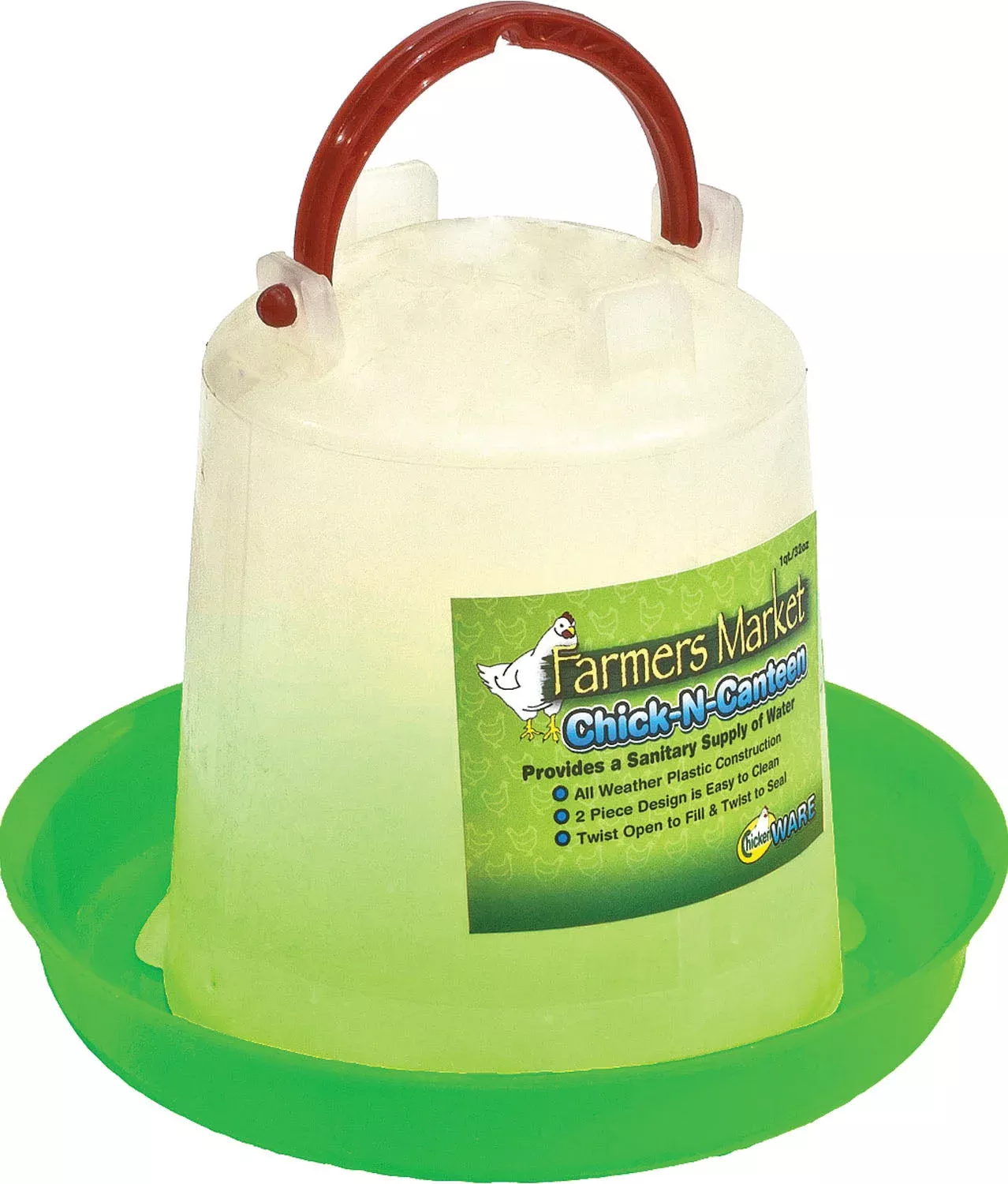 Ware Plastic Chicken Canteen Poultry Waterer, 2 Gallon, Large, Green