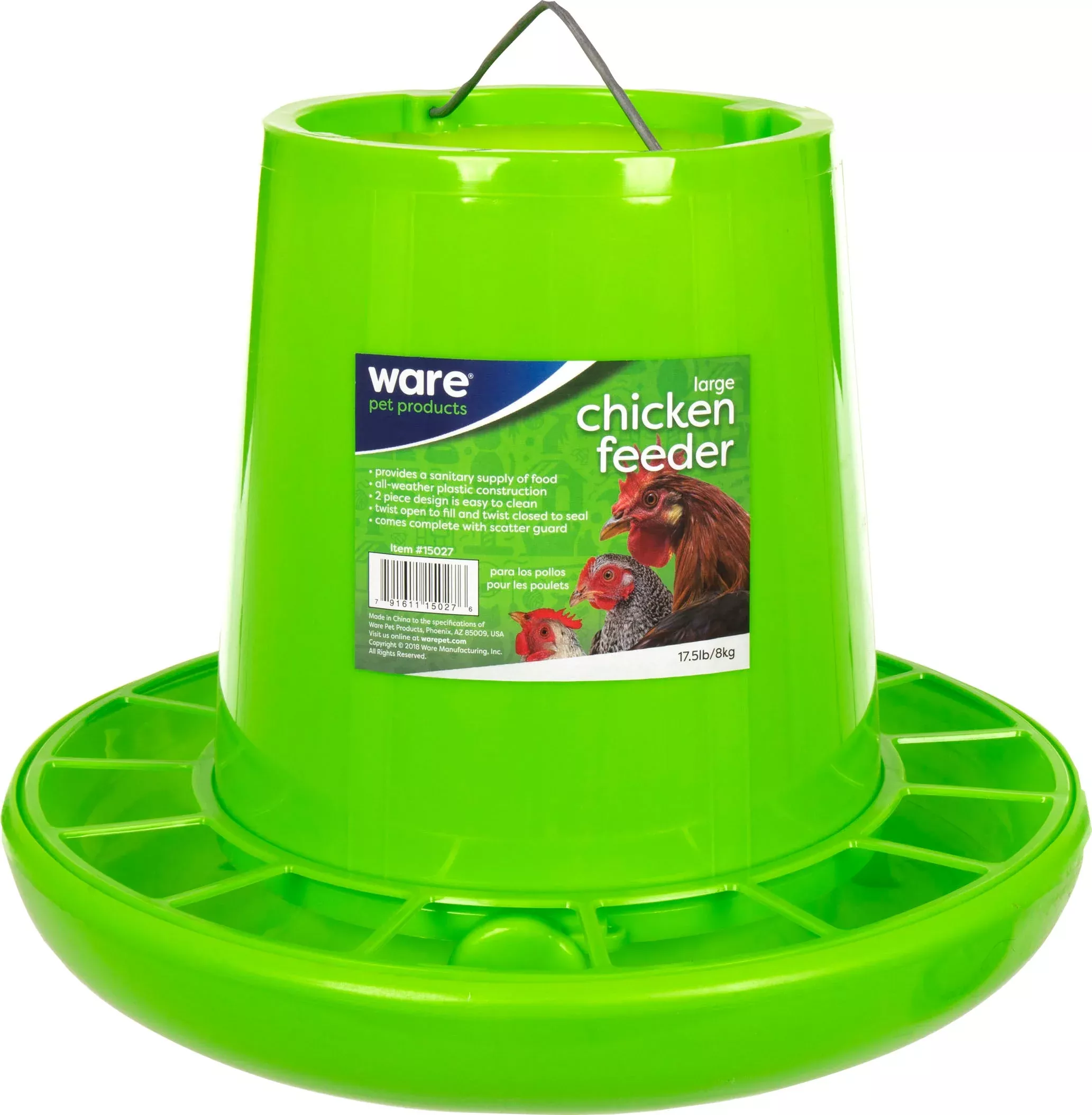 Ware Plastic Chicken Feeder, Large 16.5 lb, Green