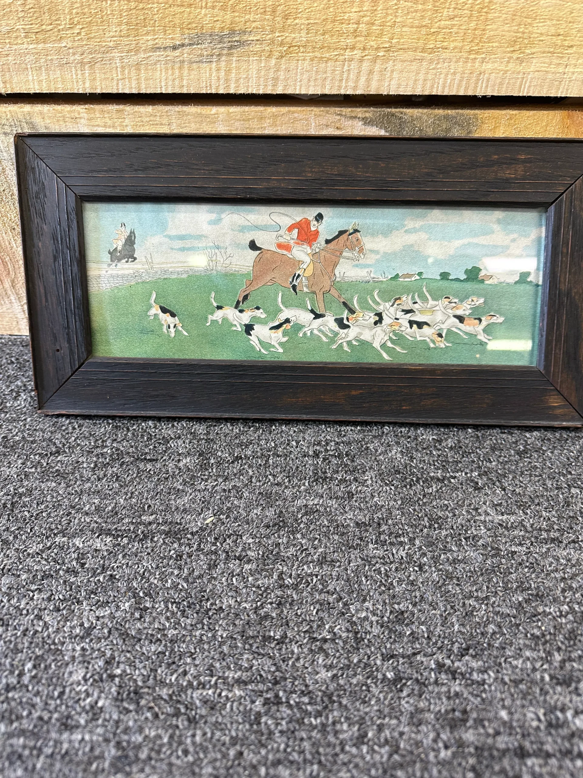Watercolor Black Frame Field Hunters with hounds