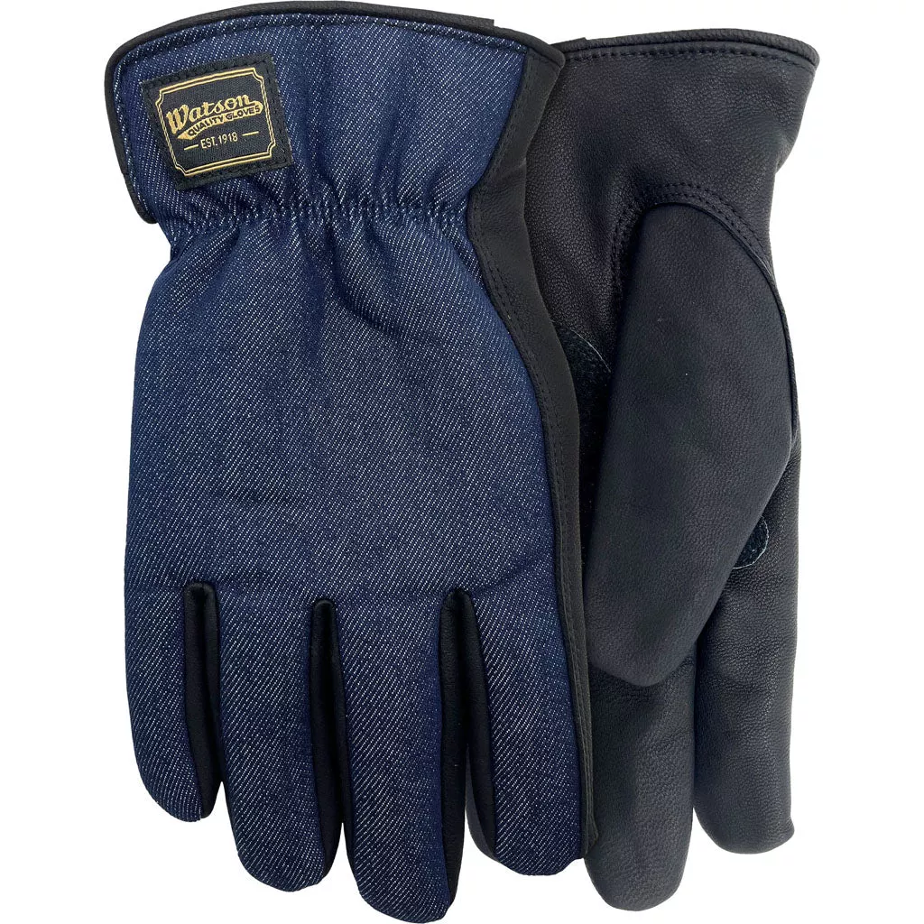 Watson Gloves Men's Range Rider Denim Goatskin Glove, Medium, Black