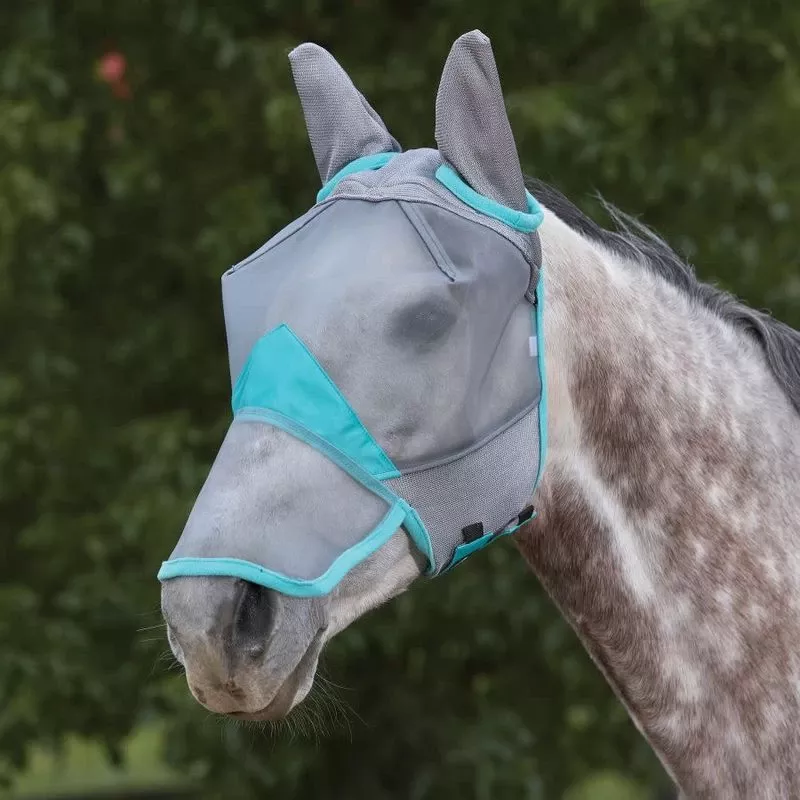 Weatherbeeta Comfitec Fine Mesh Mask W/Ears & Nose – Grey/Turquoise